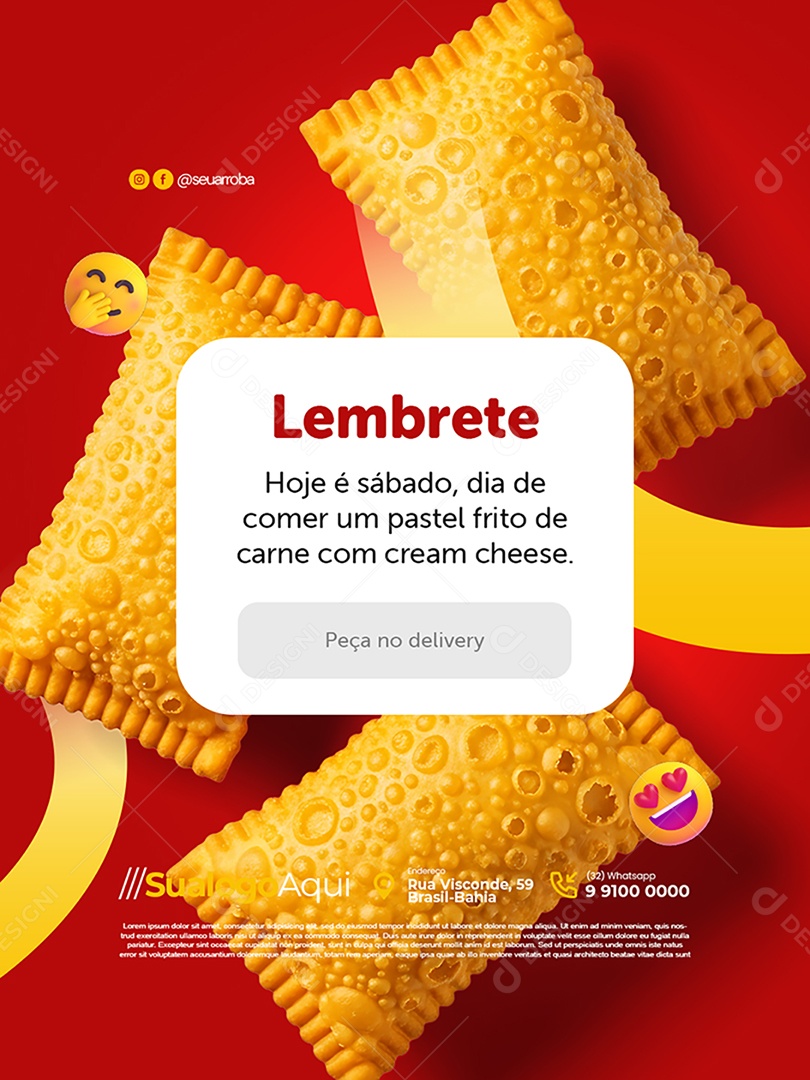 Pastelaria Lembrete Hoje é Sábado Social Media PSD Editável