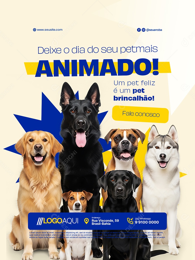 Petshop Deixe o Dia do Seu Pet Mais Animado Social Media PSD Editável