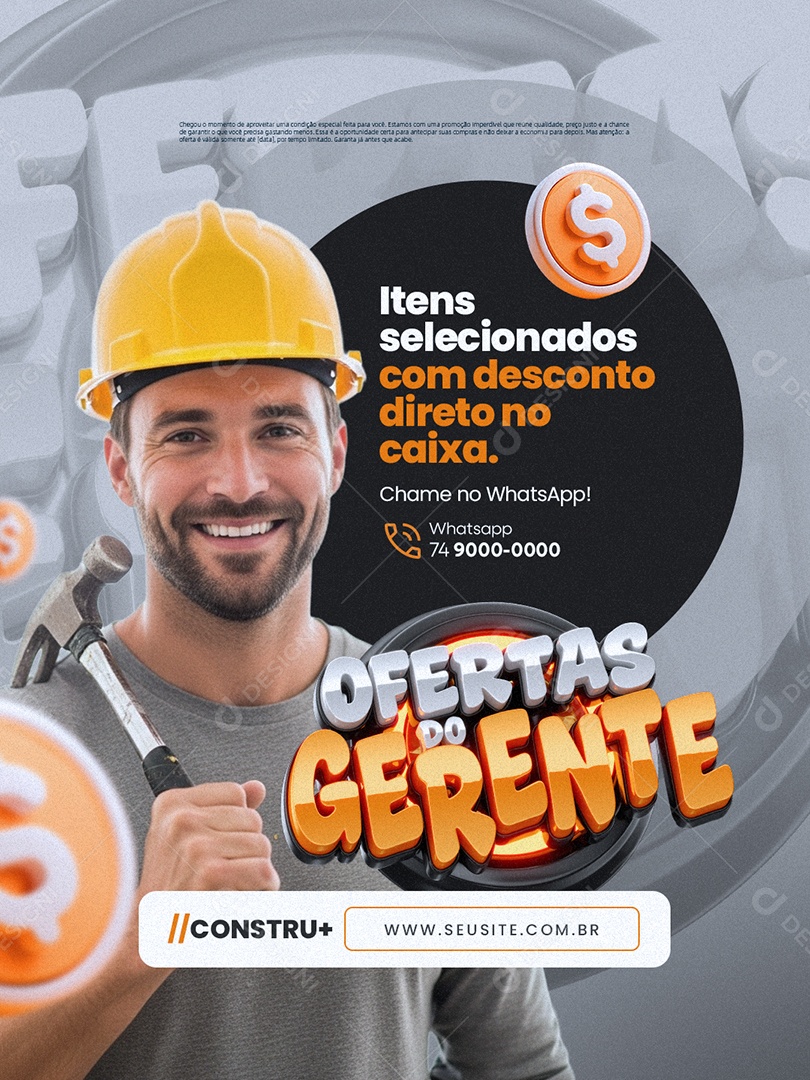 Ofertas do Gerente Construção Itens Selecionados Social Media PSD Editável