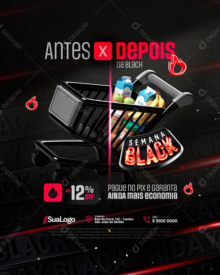 Semana Black Supermercado Antes x Depois da Black Social Media PSD Editável