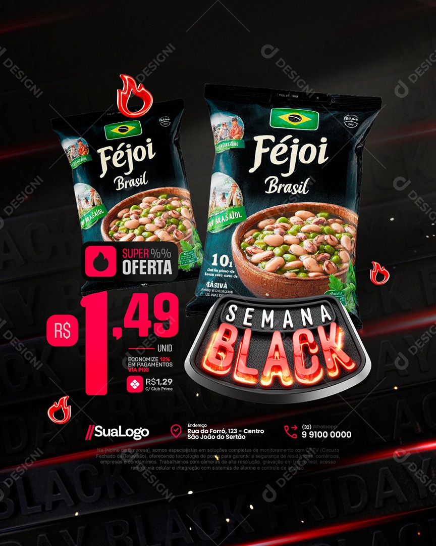 Semana Black Supermercado Super Oferta Feijão Social Media PSD Editável