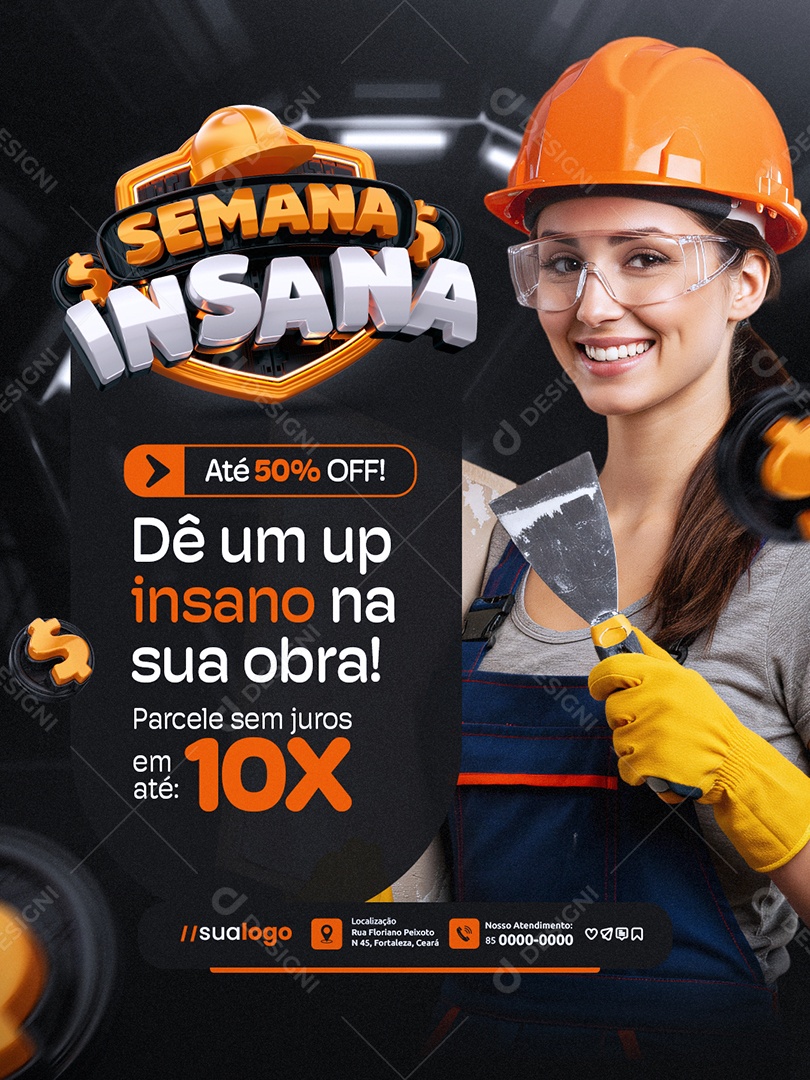 Semana Insana Construção Dê Um Up Insano na Sua Obra Social Media PSD Editável