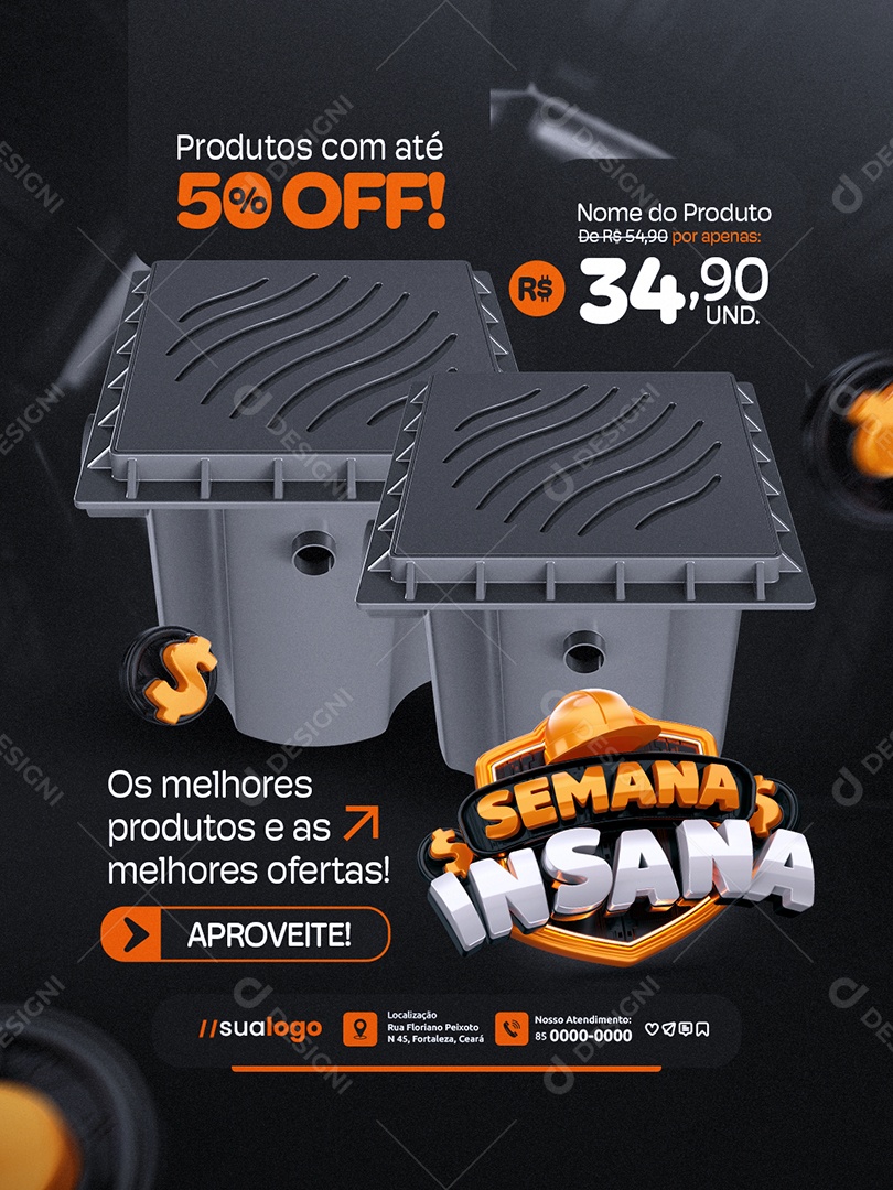 Semana Insana Construção Produtos com Até 50% Off Social Media PSD Editável