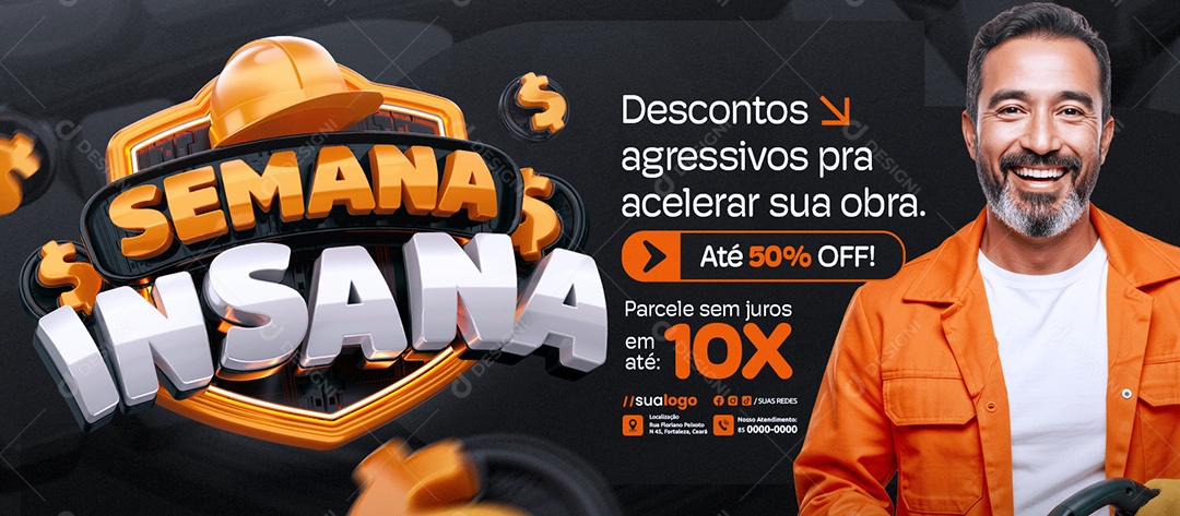 Banner Semana Insana Construção Descontos Agressivos Social Media PSD Editável