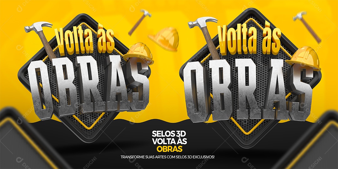 Volta ás Obras Selo 3D para Composição PSD