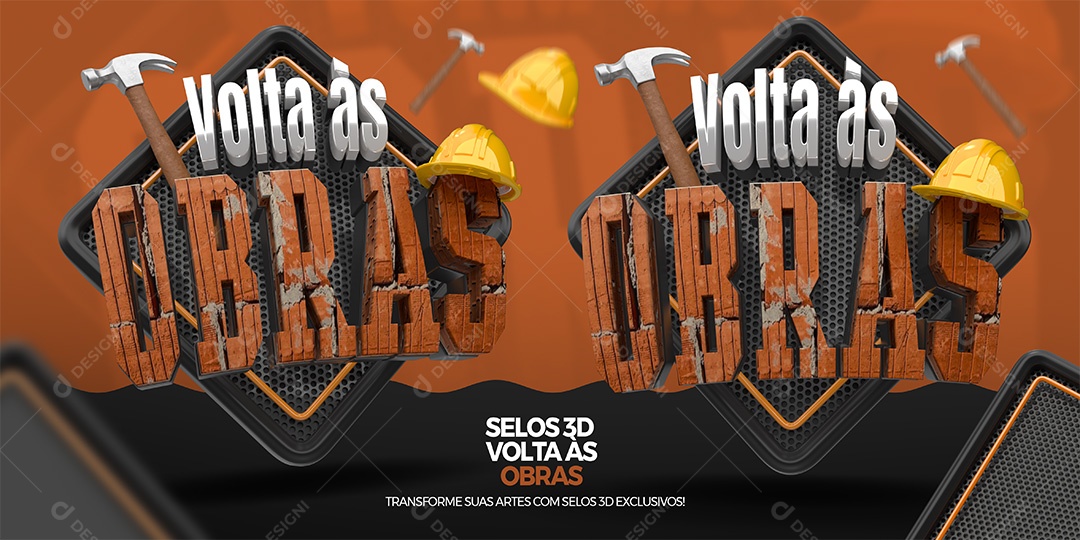 Volta ás Obras Selo 3D para Composição PSD
