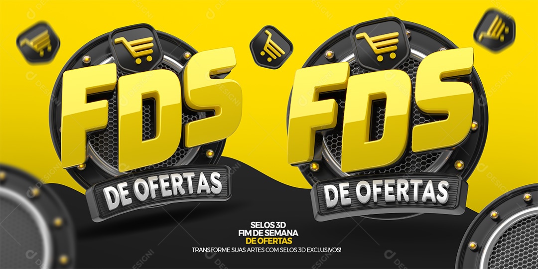Selo 3D FDS de Ofertas Amarel oe Prato para Composição PSD