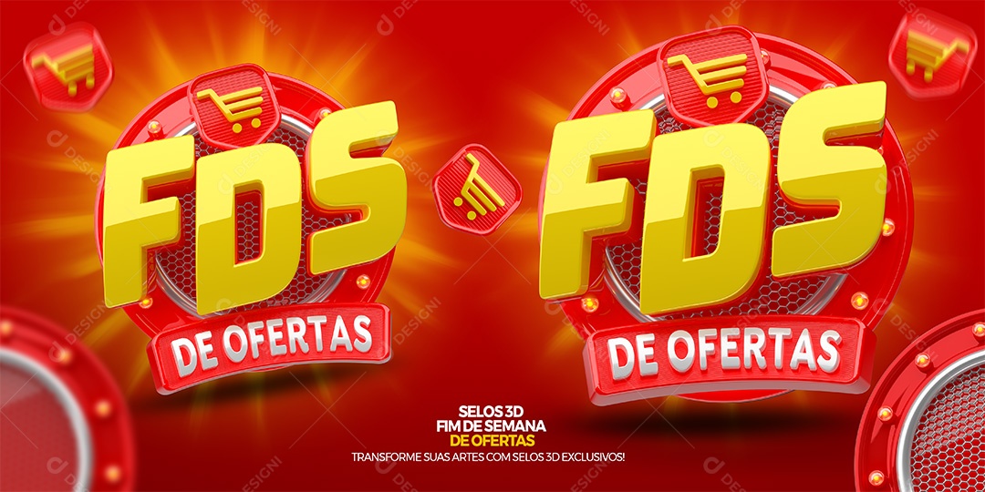 Selo 3D FDS de Ofertas Amarelo e Vermelho para Composição PSD