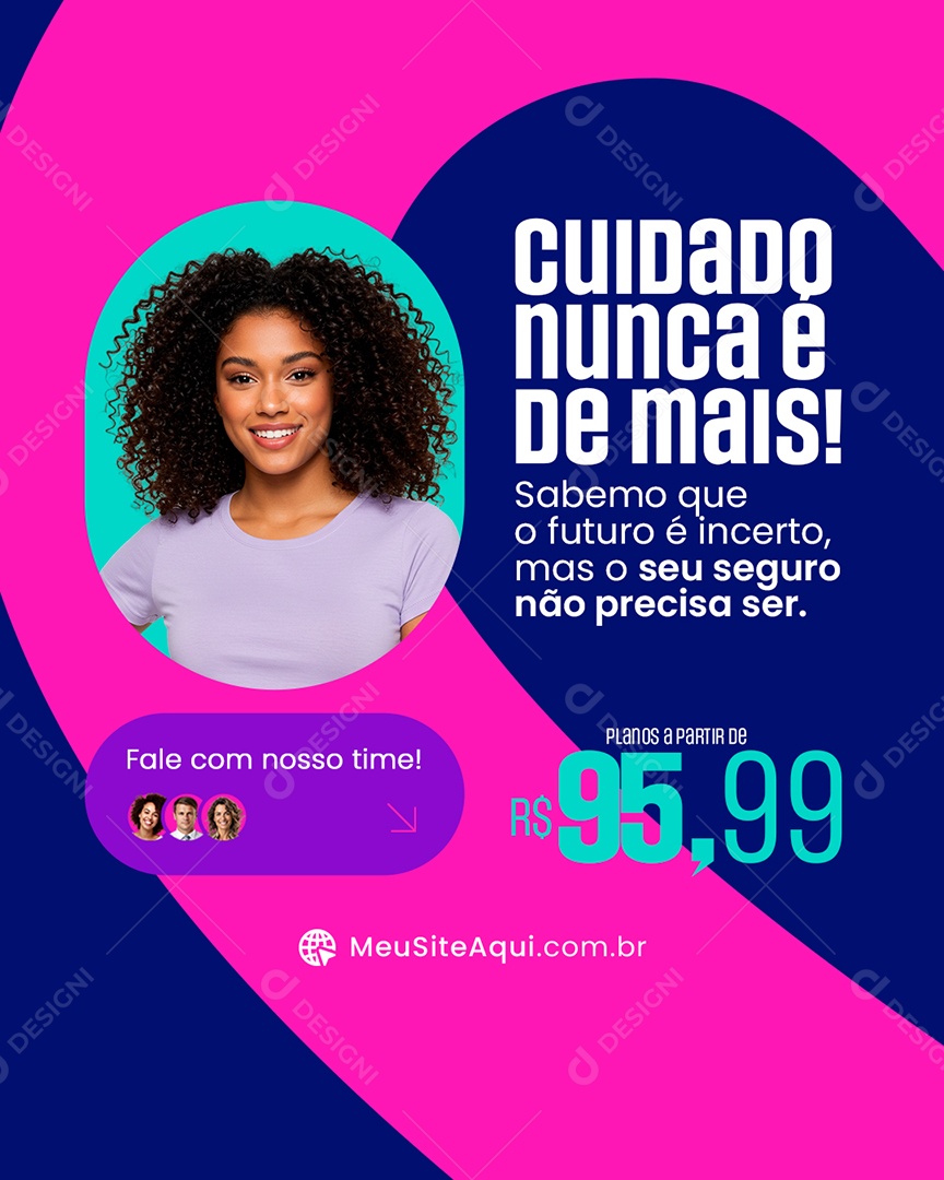 Seguradora Cuidado Nunca é de Mais Social Media PSD Editável