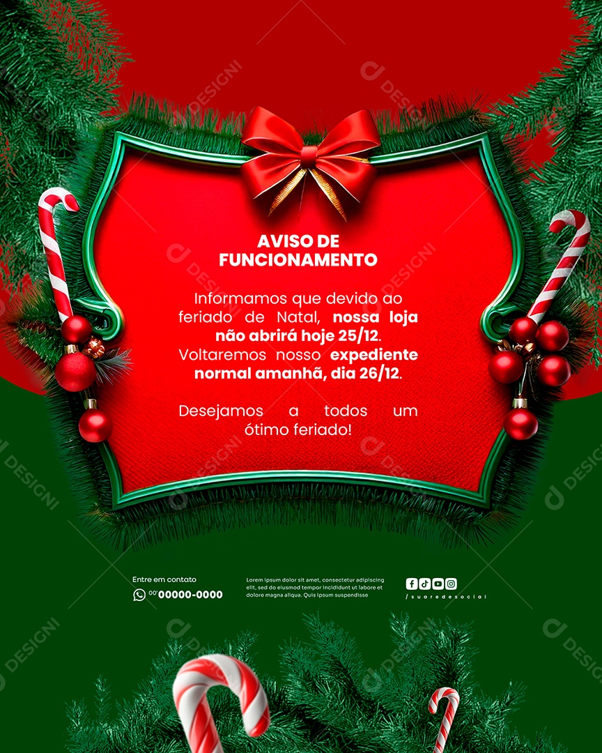 Horário de Funcionamento de Natal Social Media PSD Editável