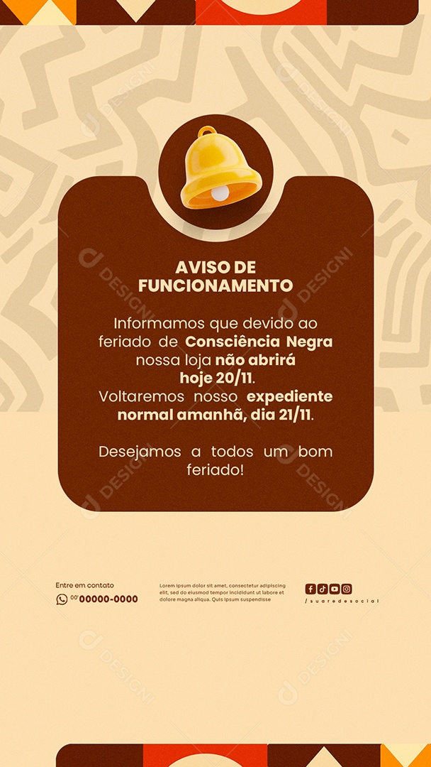 Dia da Consciência Horário de Funcionamento Social Media PSD Editável