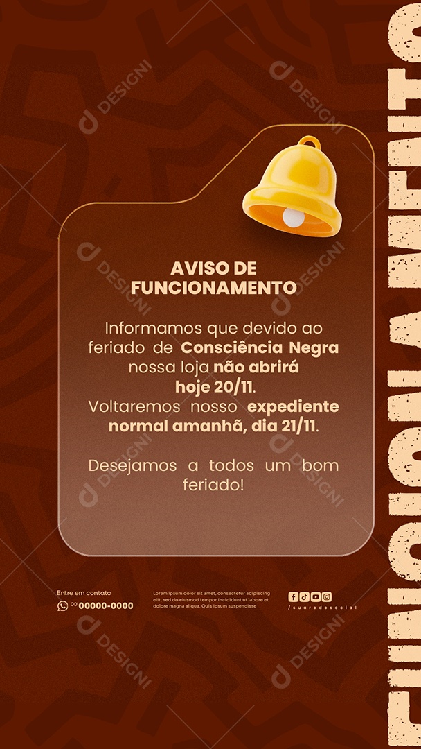 Dia da Consciência Horário de Funcionamento Social Media PSD Editável