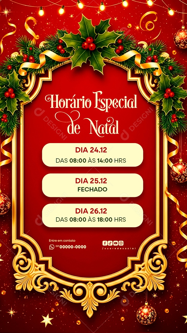 Story Horário Especial de Natal Social Media PSD Editável