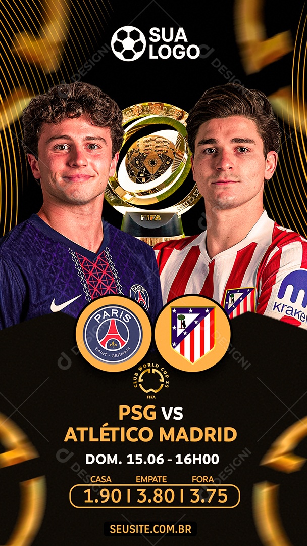 Arte PSG vs Atlético de Madrid Club World Cup 2025 Bola Odds Futebol PSD Editável
