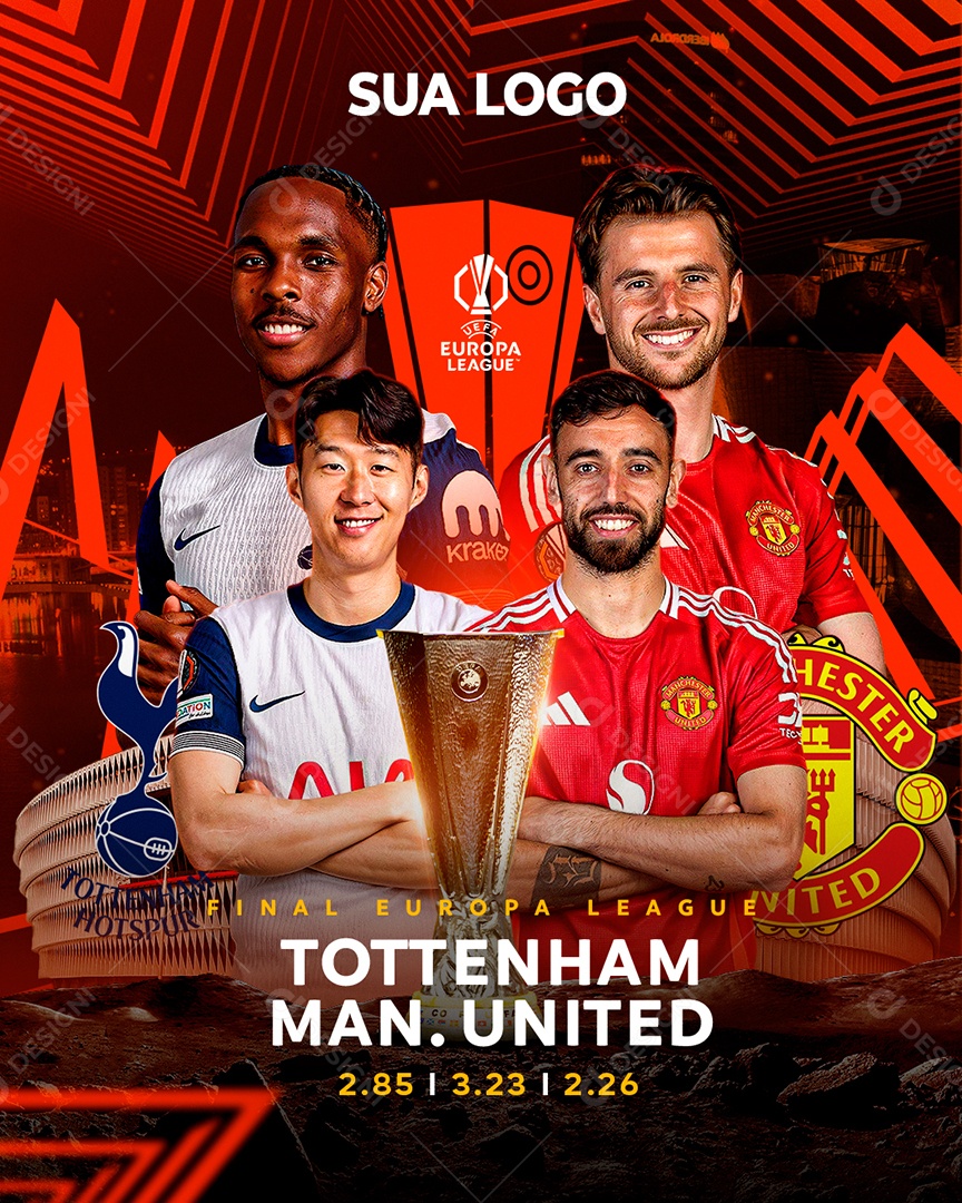 Arte Tottenham vs Manchester United Final Europa League Futebol PSD Editável