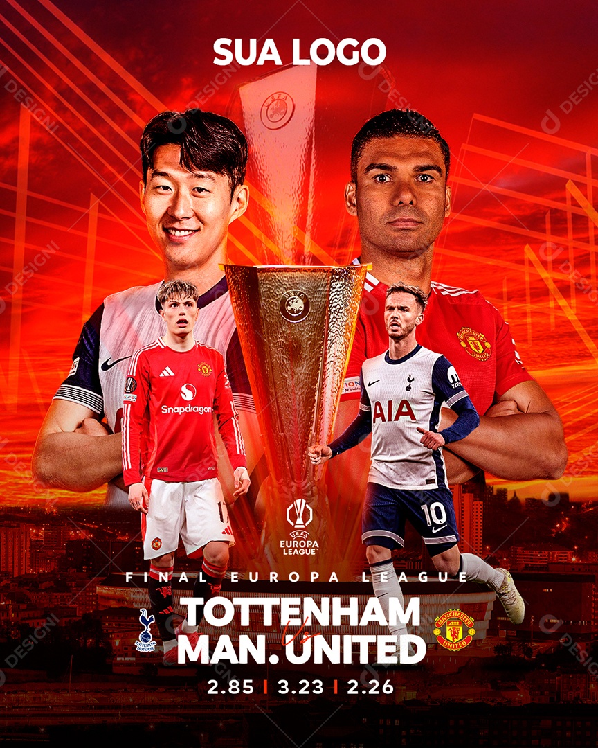 Arte Tottenham vs Manchester United Final Europa League Futebol PSD Editável