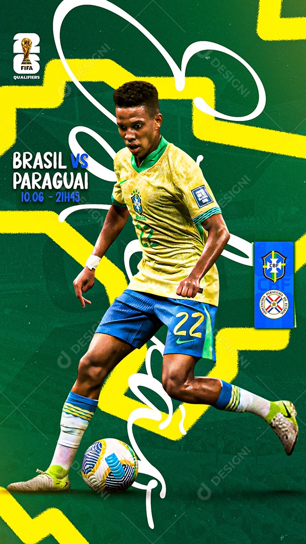 Arte Brasil vs Paraguai Eliminatórias Copa do Mundo Futebol PSD Editável