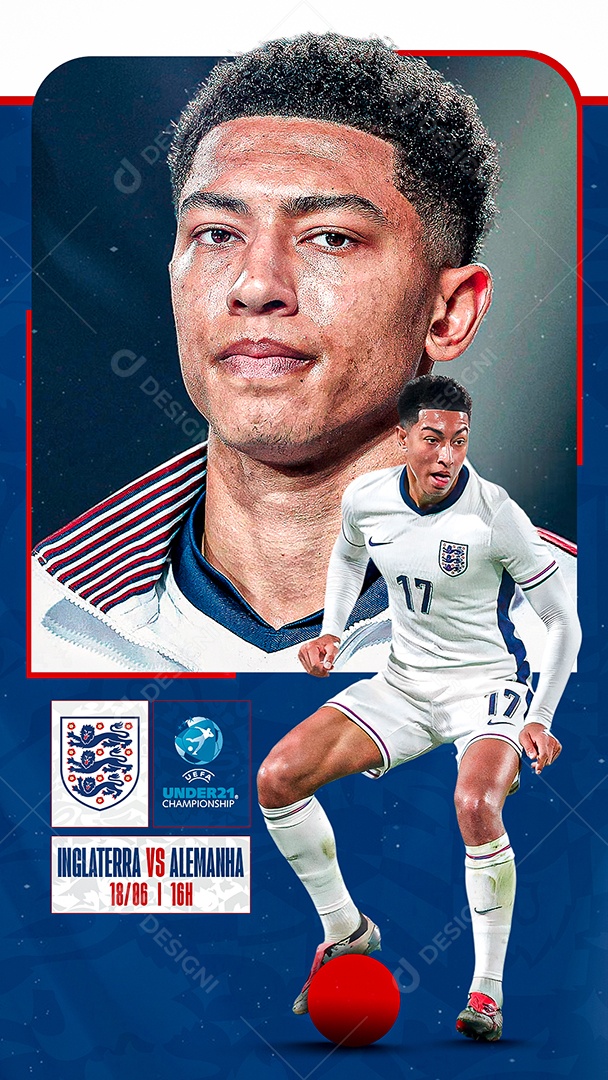 Arte Inglaterra vs Alemanha Campeonato Sub21 UEFA Futebol PSD Editável