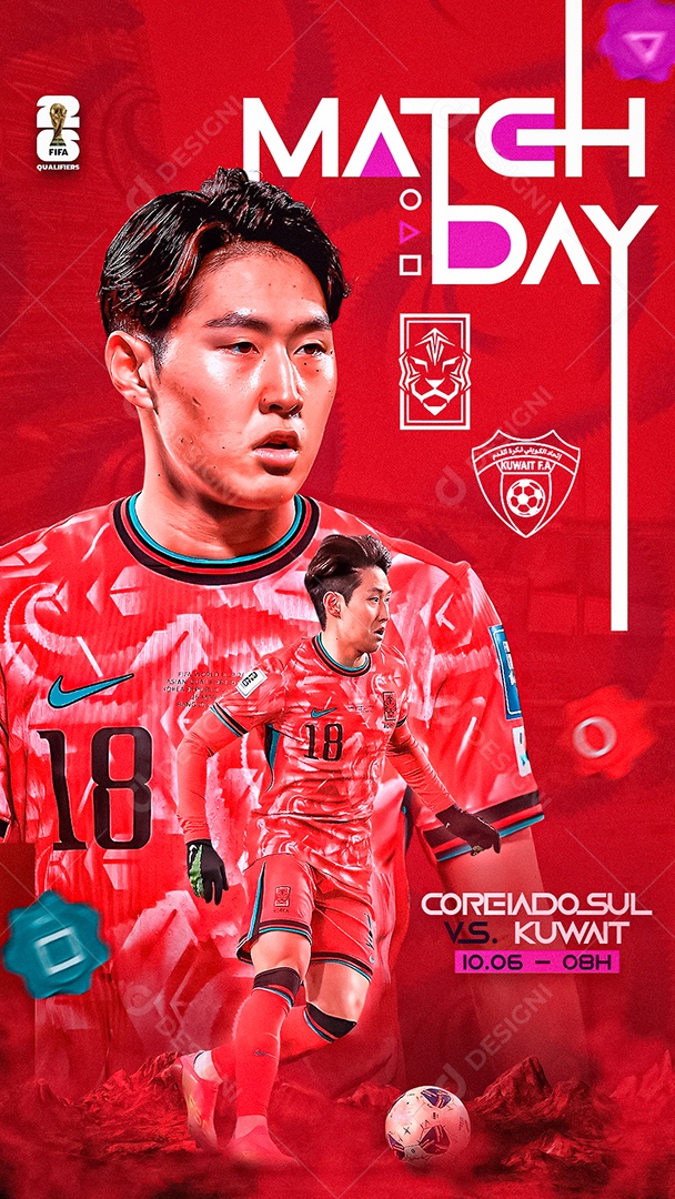 Arte Coreia do Sul vs Kuwait Eliminatórias Copa do Mundo Futebol PSD Editável