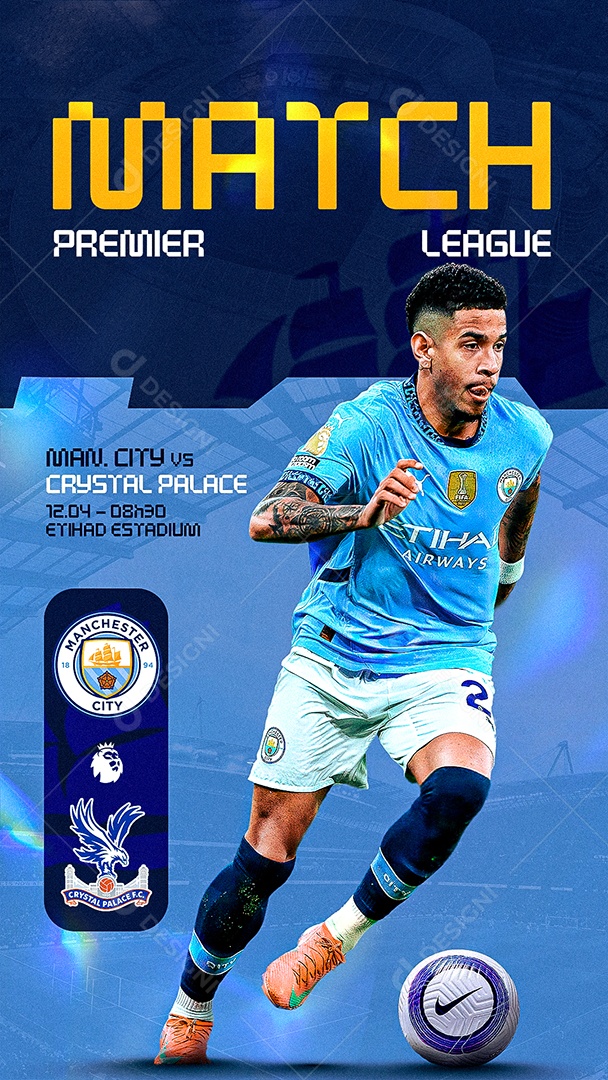 Arte Manchester City vs Crystal Palace Premier League Futebol PSD Editável