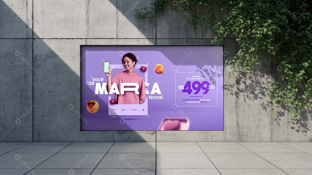 Mockup Cartaz Urbano Horizontal no Muro PSD Editável