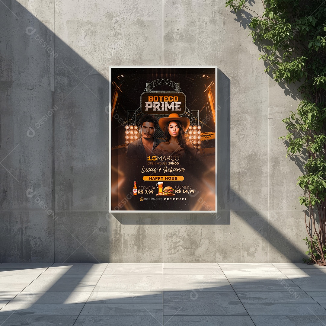 Mockup Cartaz Urbano no Muro PSD Editável