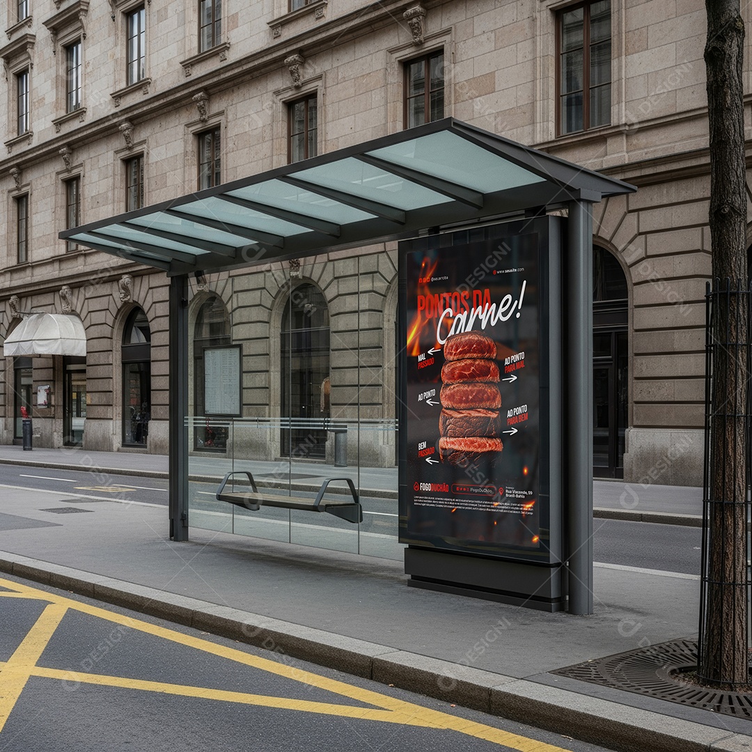 Mockup Parada de Ônibus com Modelo PSD Editável