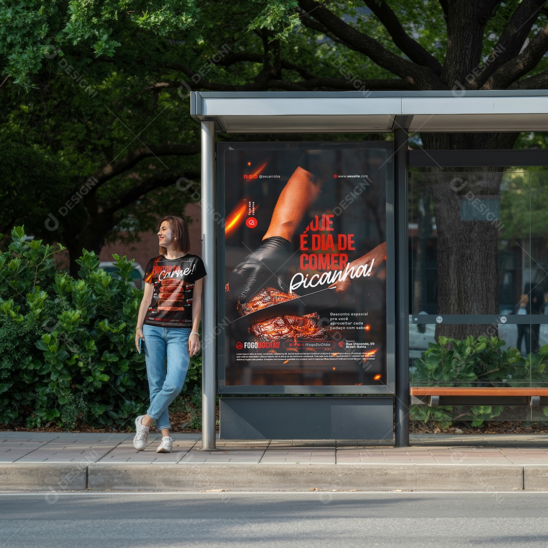 Mockup Parada de Ônibus com Modelo PSD Editável