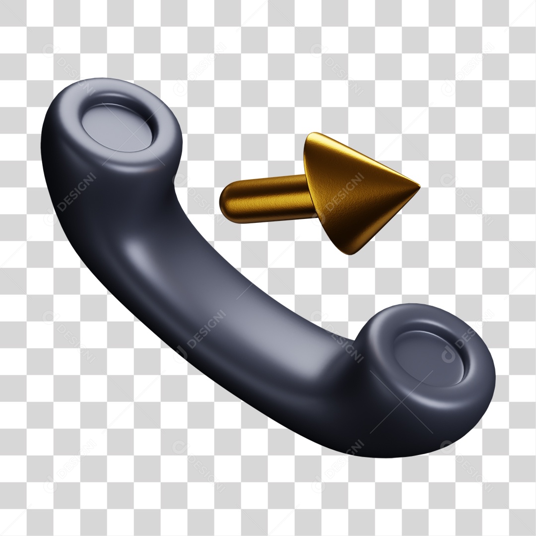 Telefone retrô cinza com setinha de notificação dourada PNG transparente