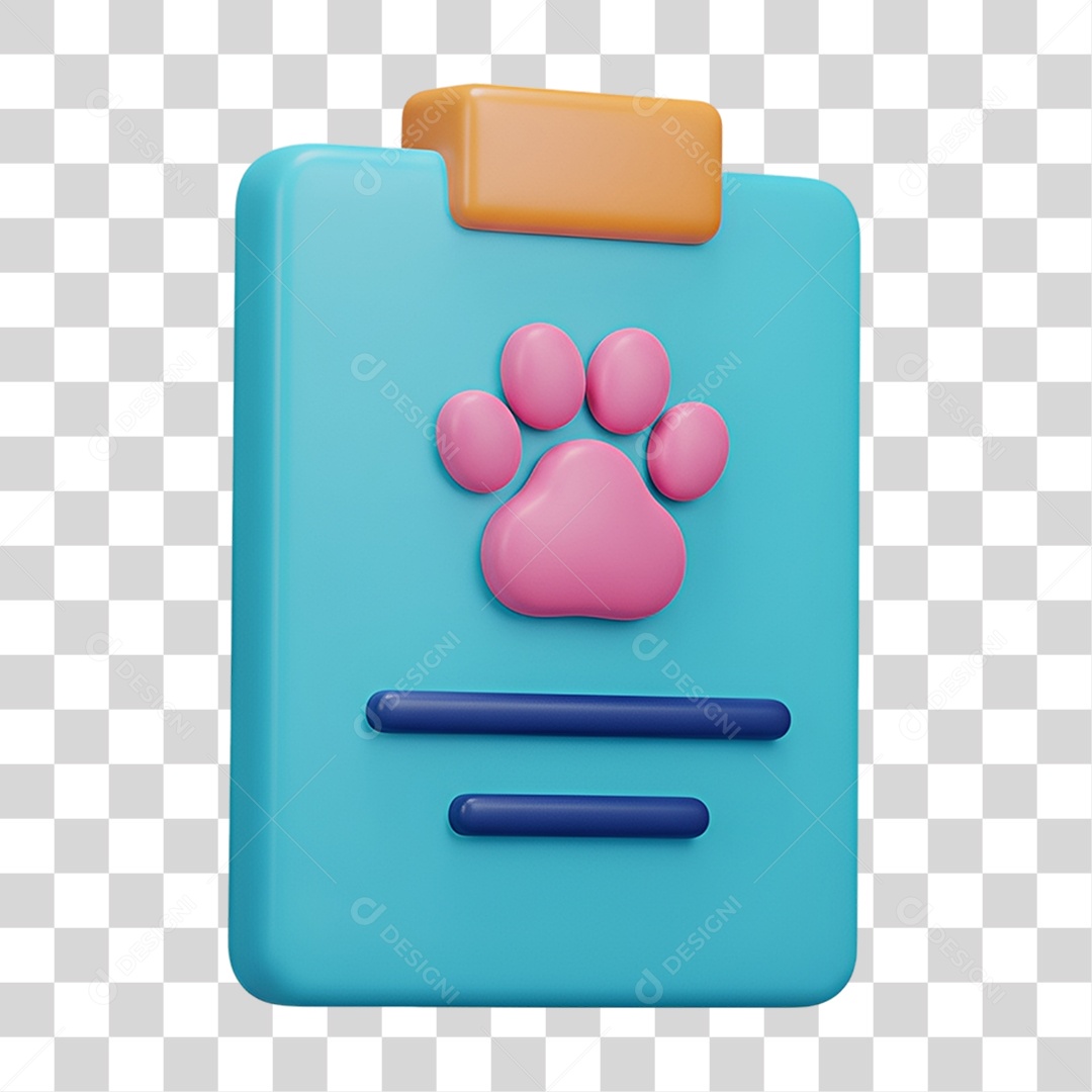 Ícone 3D de prancheta veterinária com pata rosa PNG transparente