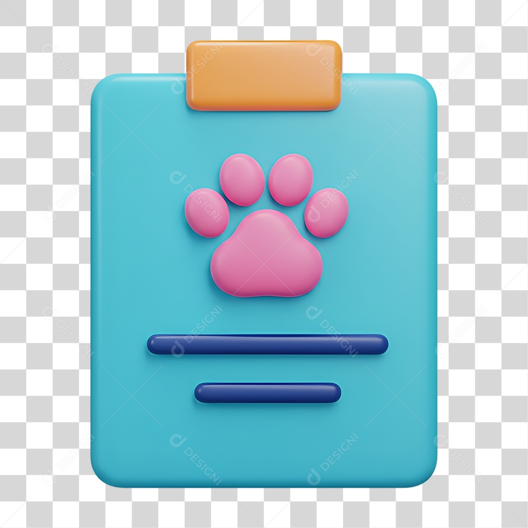 Ícone 3D prancheta azul com pata rosa PNG transparente