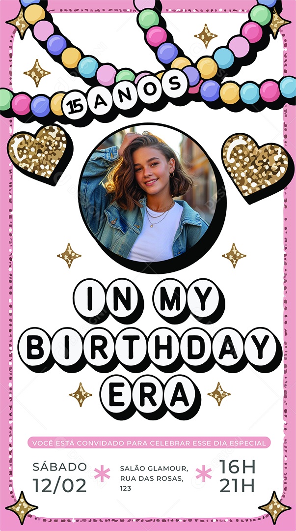 Story Convite de Aniversário de 15 Anos Ilustração Vetor AI + EPS Editável