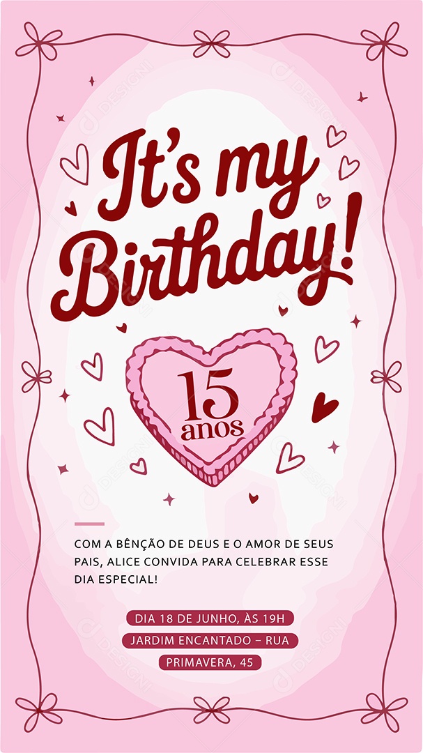 Story Convite de Aniversário de 15 Anos Ilustração Vetor AI + EPS Editável
