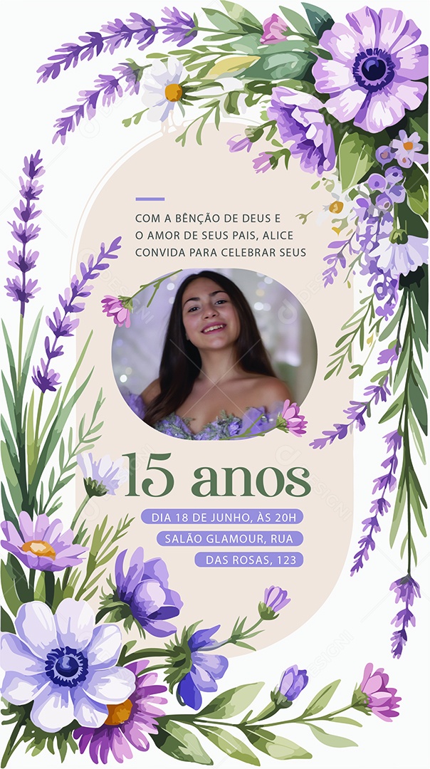 Story Convite de Aniversário de 15 Anos Ilustração Vetor AI + EPS Editável