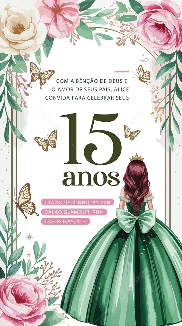 Story Convite de Aniversário de 15 Anos Ilustração Vetor AI + EPS Editável