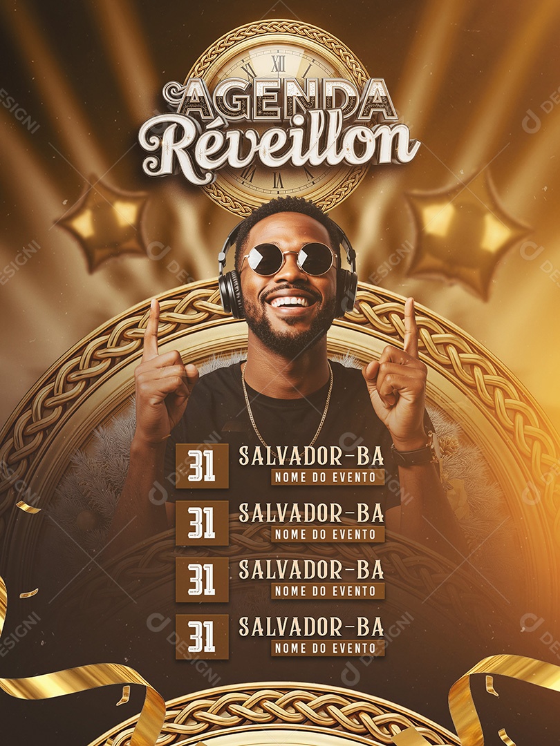 Flyer Agenda de Réveillon Social Media PSD Editável