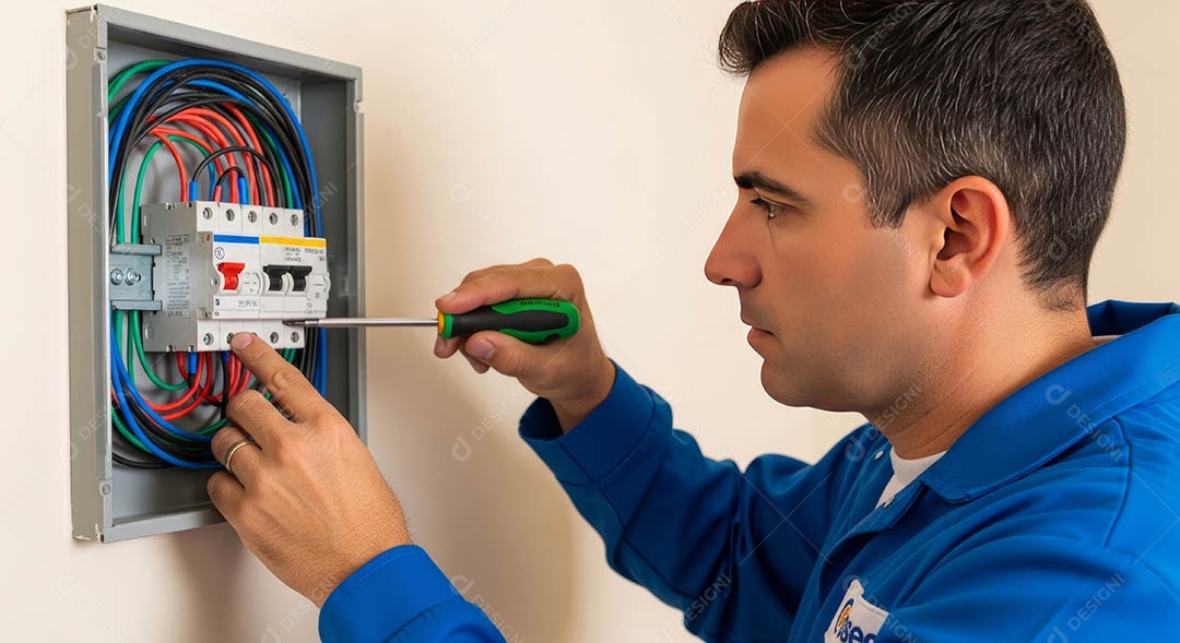 Técnico fezendo uma manutenção em uma unidade de ar-condicionado.