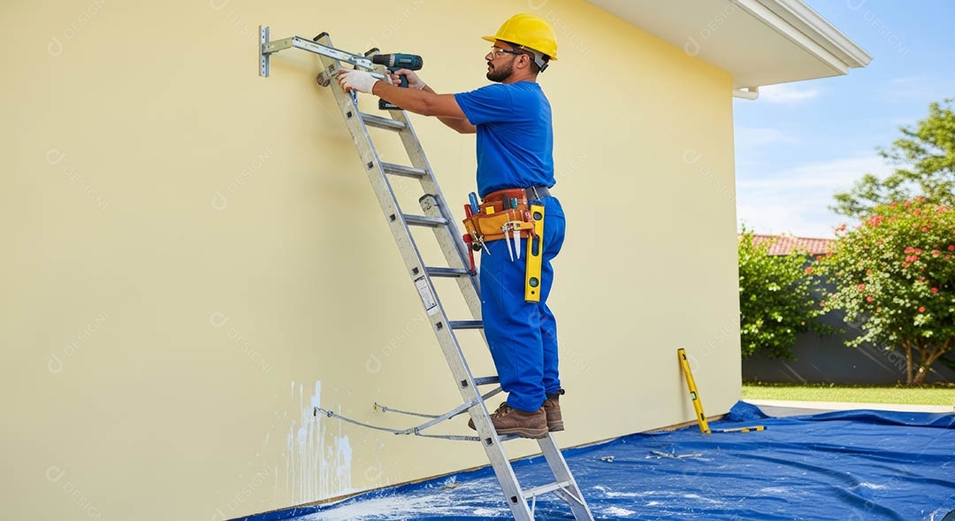 Técnico instalando uma unidade de ar-condicionado.