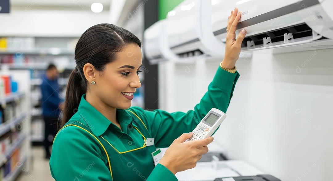 Técnica fezendo uma manutenção em uma unidade de ar-condicionado.