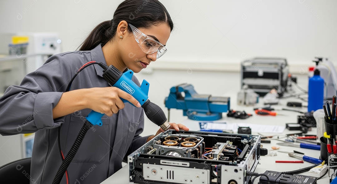 Técnica instalando uma unidade de ar-condicionado.
