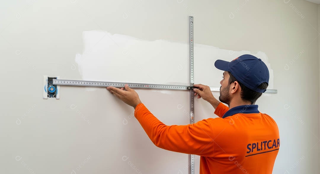 Técnico instalando uma unidade de ar-condicionado.