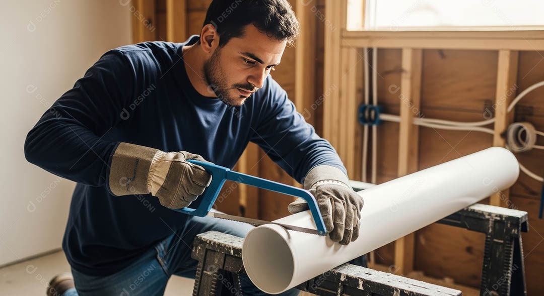 Técnico instalando uma unidade de ar-condicionado.
