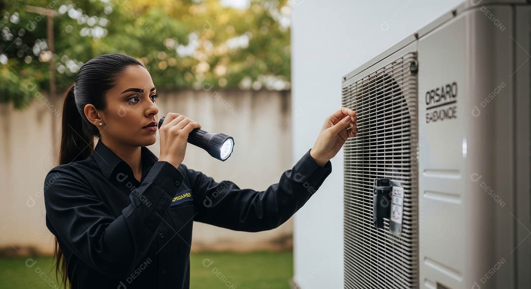 Técnica instalando uma unidade de ar-condicionado.