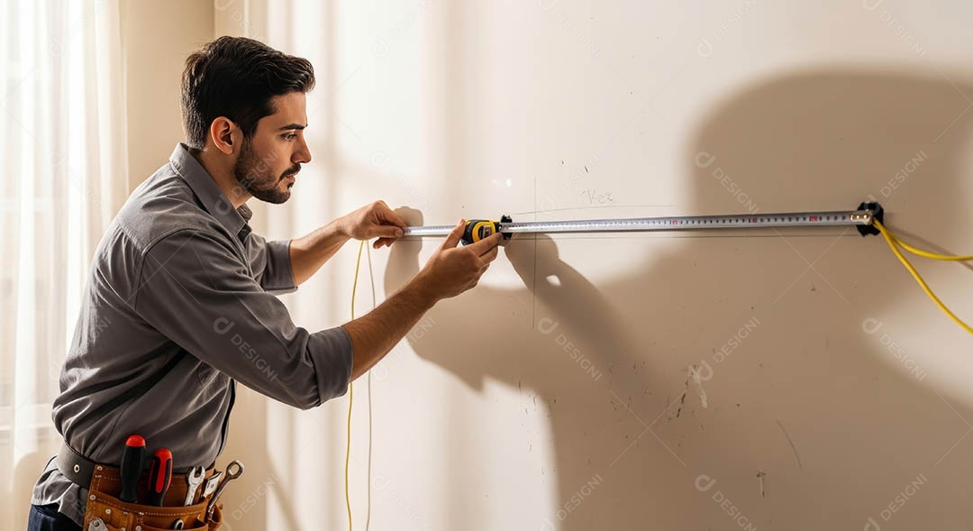 Técnico instalando uma unidade de ar-condicionado.