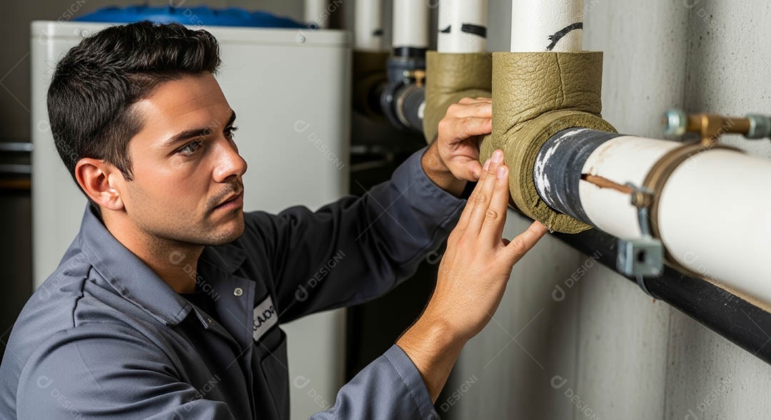 Técnico instalando uma unidade de ar-condicionado.