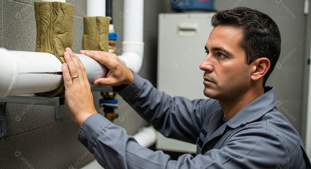 Técnico instalando uma unidade de ar-condicionado.