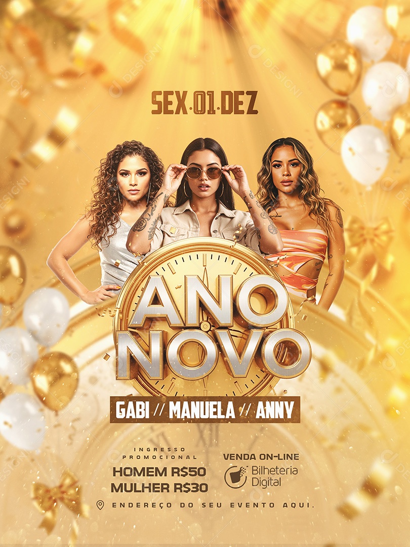 Flyer Show da Virada Ano Novo Social Media PSD Editável
