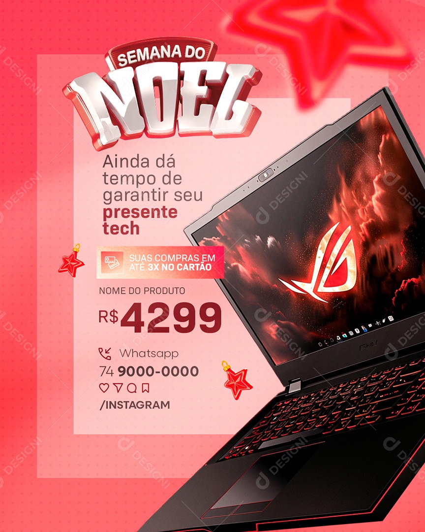 Semana do Noel Loja de Eletrônicos Presentes Notebook Gamer Social Media PSD Editável