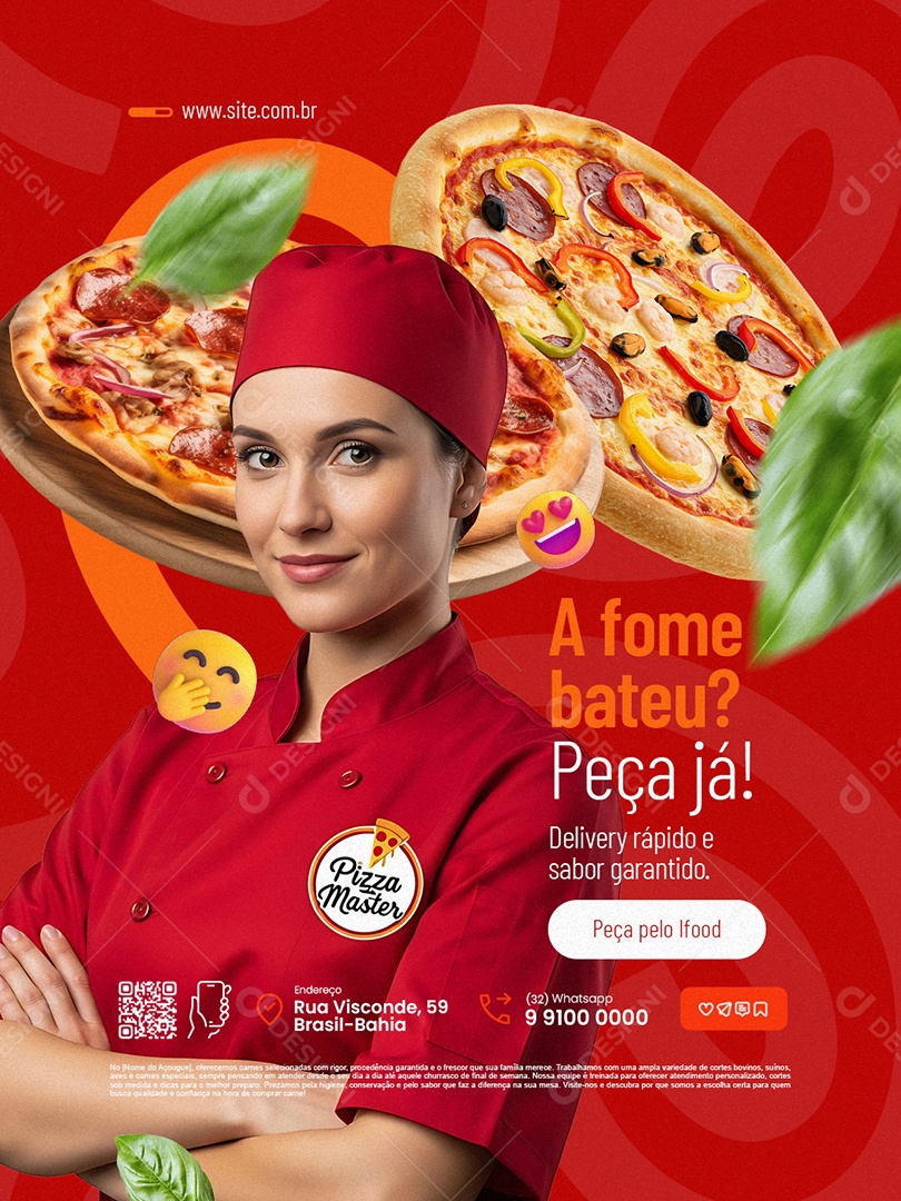 Pizzaria a Fome Bateu Peça Já Social Media PSD Editável