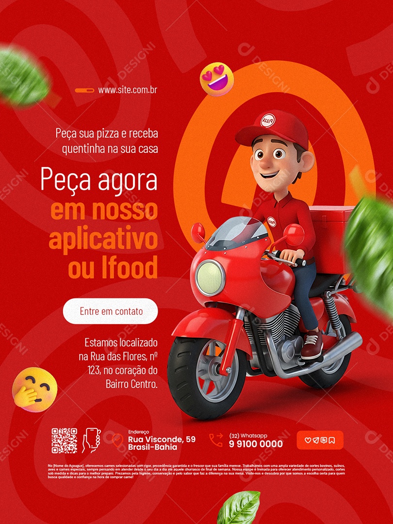 Pizzaria Peça Agora em Nosso Aplicativo ou Ifood Social Media PSD Editável
